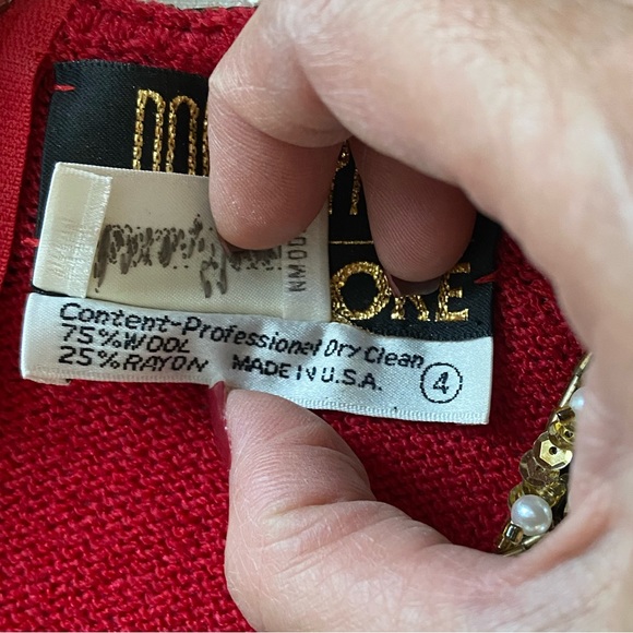 Vintage Don Sayres for Wellmore Neiman Marcus Red Knit Dress Sequins Pearls SZ 4 - Picture 13 of 16